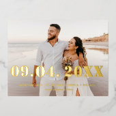 Elegent & Chic はっきりした Letter Weddingの日付を保存 箔招待状ポストカード (正面)