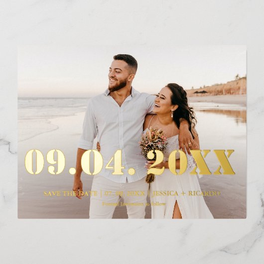 Elegent & Chic はっきりした Letter Weddingの日付を保存 箔招待状ポストカード (正面)