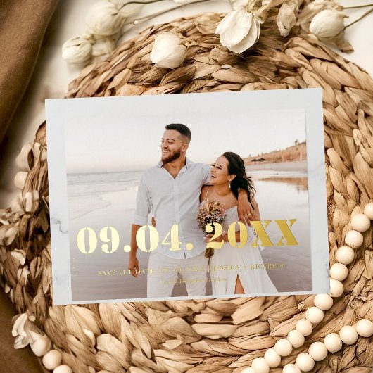 Elegent & Chic はっきりした Letter Weddingの日付を保存 箔招待状ポストカード