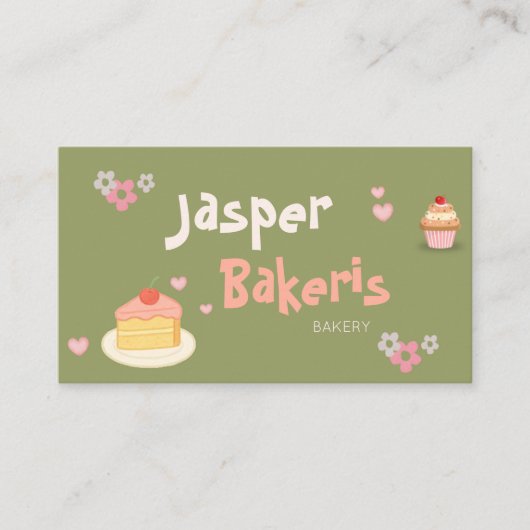 Elegent Chic Green Daisy Cute Bakery 名刺 (正面)
