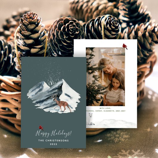 Elegent Christmas Winter Mountain Scene Photo シーズンカード