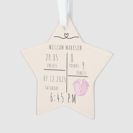 Elegent Minimal Baby Name Script & Birth Stats  オーナメント (正面)