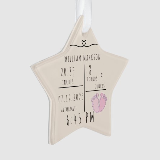 Elegent Minimal Baby Name Script & Birth Stats オーナメント (正面)