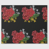 Elegent Red Roses Yellow White Flowers Watercolor ラッピングペーパー (フラット)