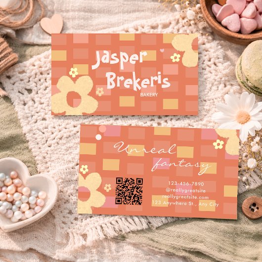Elegent Retro Chic Orange Daisy Cute 名刺
