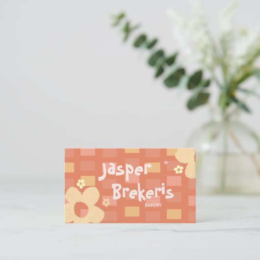 Elegent Retro Chic Orange Daisy Cute  名刺 (スタンド正面)