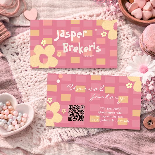 Elegent Retro Chic Pink Daisy Cute  名刺