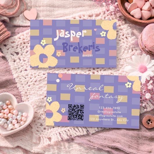 Elegent Retro Chic Purple Daisy Cute  名刺