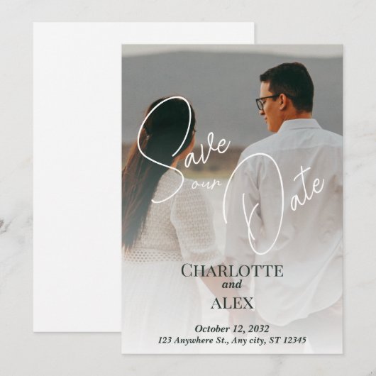 Elegent Save the Date Announcement サンキューカード (正面/裏面)