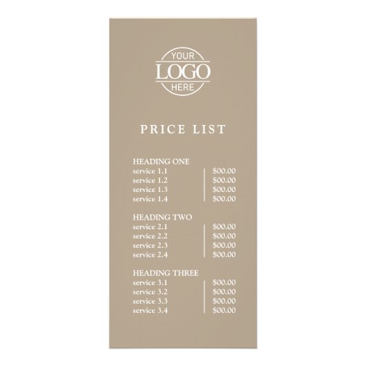 Elegent Simple Professional Logo Menu Price List ラックカード (正面)