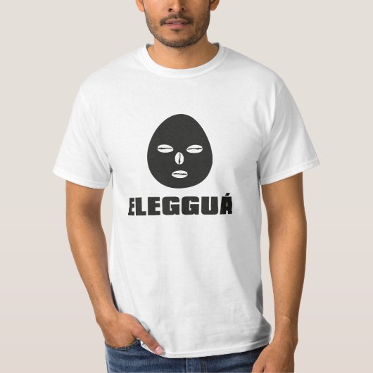 Eleggua、白に黒 Tシャツ (正面)