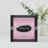 Elegnatピンクブラックバースデーパーティ招待状 招待状 (スタンド正面)