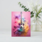 Elektische Gitarre in bunter Farbwolke ポストカード (スタンド正面)