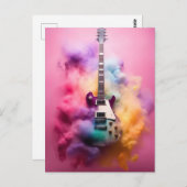Elektische Gitarre in bunter Farbwolke ポストカード (正面/裏面)