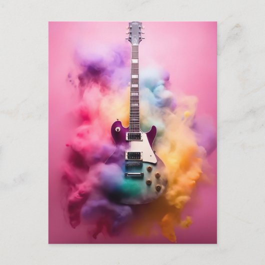 Elektische Gitarre in bunter Farbwolke ポストカード (正面)