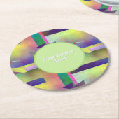 Elemental Abstract Pattern Happy Birthday ラウンドペーパーコースター (アングル)