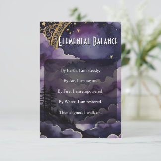 Elemental Balance Pagan Prayer Pocket Ritual Card 招待状