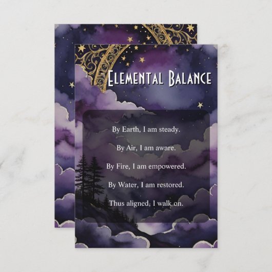 Elemental Balance Pagan Prayer Pocket Ritual Card 招待状 (正面/裏面)