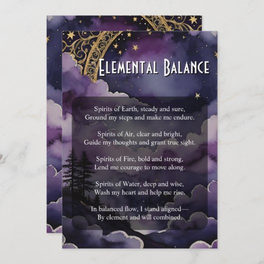 Elemental Balance Pagan Prayer Ritual Card 招待状 (正面/裏面)