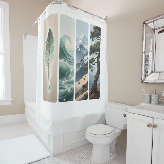 Elemental Nature Feather Wave Mountain Pine シャワーカーテン (インサイチュ)