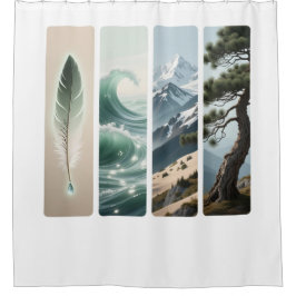 Elemental Nature Feather Wave Mountain Pine シャワーカーテン