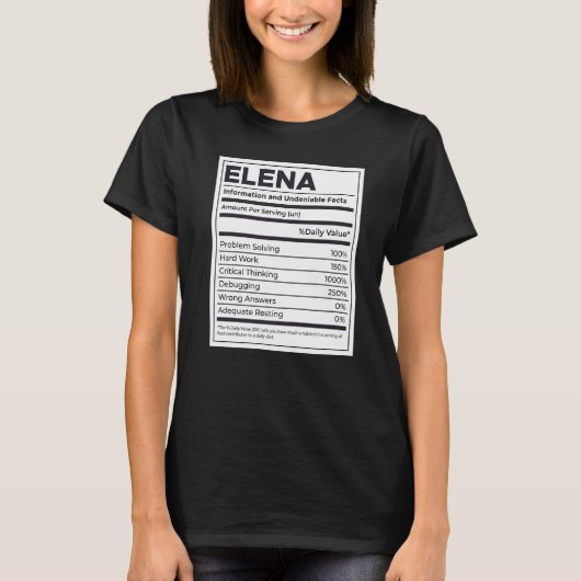Elena栄養情報問題解決懸命W Tシャツ (正面)