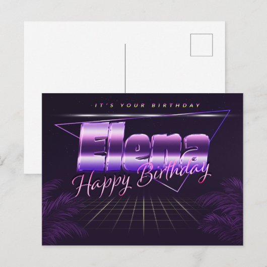 Elena Name Vorname lila Postkarte Geburtstag ポストカード (正面/裏面)