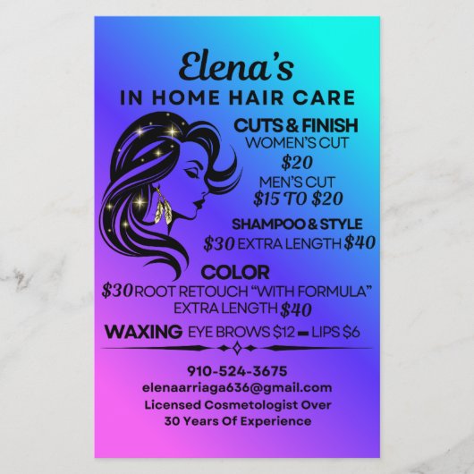 Elena's in home hair care チラシ (正面)