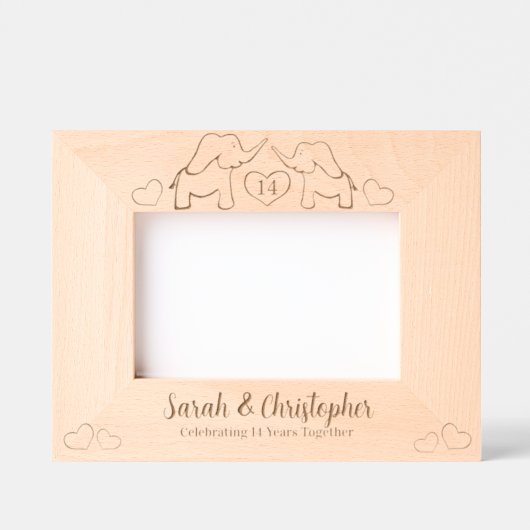 Elephant 14 ivory wedding anniversary wooden レーザー彫刻フレーム (正面)
