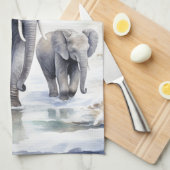 Elephant and Baby キッチンタオル (四つ折り)