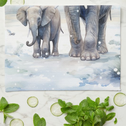 Elephant and Baby キッチンタオル (折り畳み)