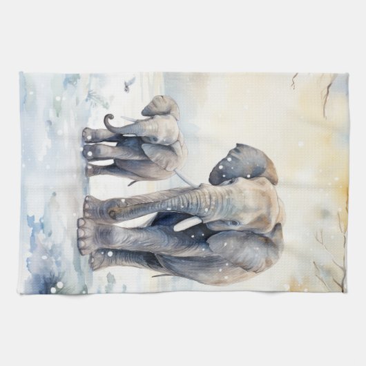 Elephant and Baby キッチンタオル (横)