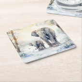 Elephant and Baby スクエアペーパーコースター (アングル)