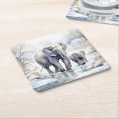 Elephant and Baby スクエアペーパーコースター (アングル)