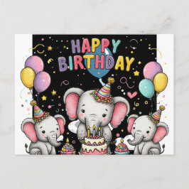 Elephant and heart shaped balloons postcard ポストカード