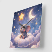 Elephant and stars square acrylic wall clock スクエア壁時計 (傾斜)