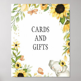  Elephant and Sunflower Animal First Birthday ポスター