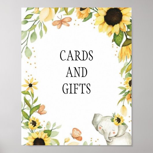  Elephant and Sunflower Animal First Birthday ポスター (正面)