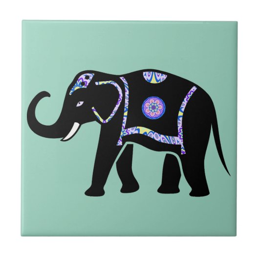 Elephant Animal Abstract Decorative Patterns タイル (正面)