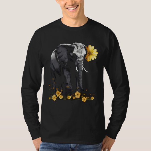 Elephant Animal Africa Flowers Elephant Tシャツ (正面)