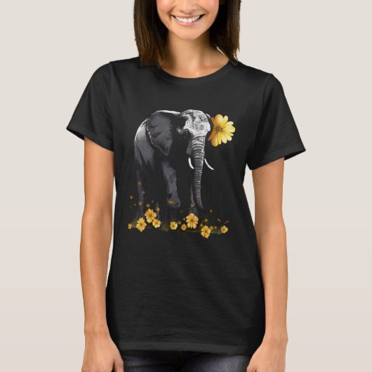 Elephant Animal Africa Flowers Elephant Tシャツ (正面)