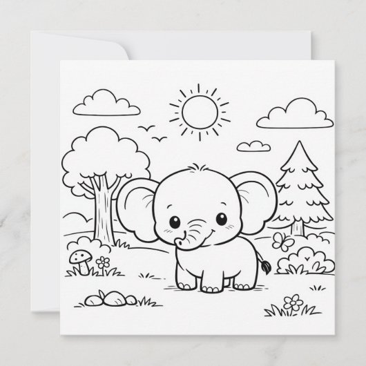 Elephant Animal Kids Coloring Page  (正面)