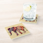 Elephant Animal Traditional Chinese Patterns  ガラスコースター (アングル)