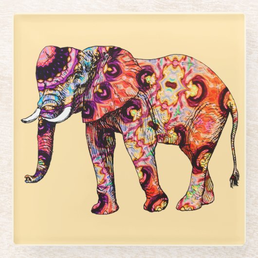 Elephant Animal Traditional Chinese Patterns  ガラスコースター (正面)