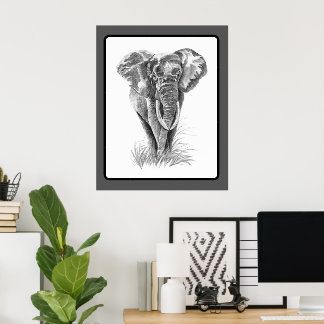 Elephant Animal Watercolor Painting Wildlife Art ポスター