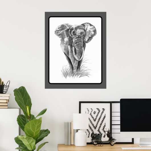 Elephant Animal Watercolor Painting Wildlife Art ポスター (ホームオフィス)