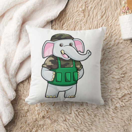 Elephant as Soldier with Uniform & Helmet クッション (ブランケット)