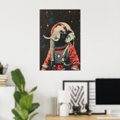 Elephant Astronaut Poster, Elephant Retro Print ポスター (ホームオフィス)