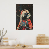 Elephant Astronaut Poster, Elephant Retro Print ポスター (キッチン)
