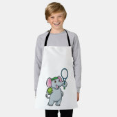Elephant at Tennis with Tennis racket エプロン (着用した状態)